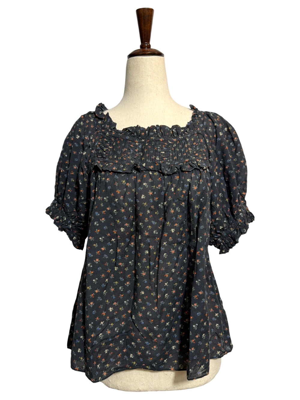 Doen • Francis Puff Sleeve Blouse Top Black Parc Monceau Floral S